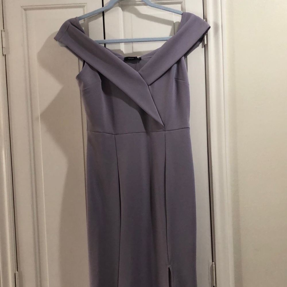 Purple long floor length off the shoulder dress